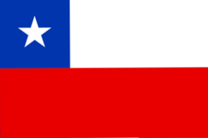 Chile flag: Bottom half is red. Top half has a blue square on the left with a solid 5-pointed white star. The rest of the top half is white.