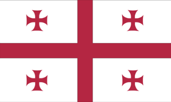 Republic of Georgia Flag: primarily white with a large red cross dividing it into 4 quadrants, each of which is a red cross in its center