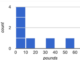 bar chart with 3 columns: cat (3), dog (3), rabbit (1). There is a space between each of the bars.