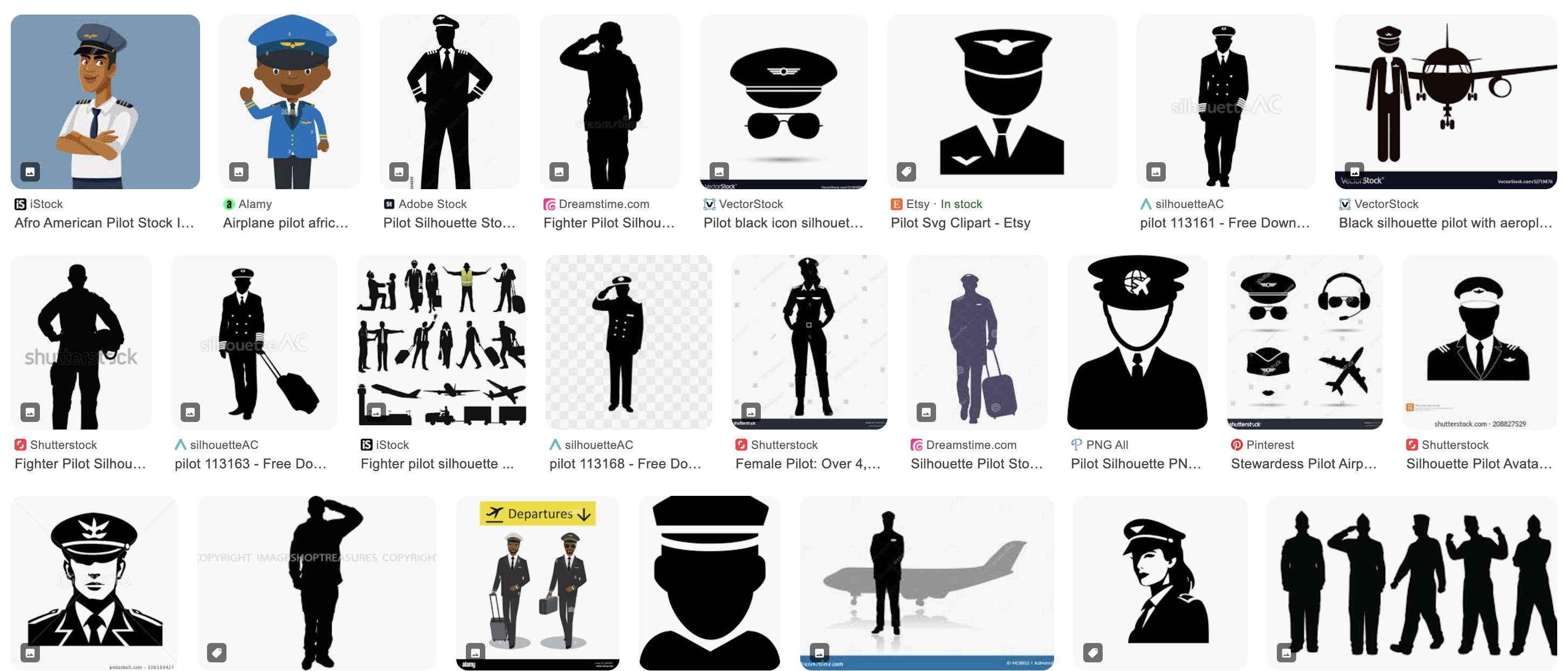 Screenshot of top google image search results for pilot African American