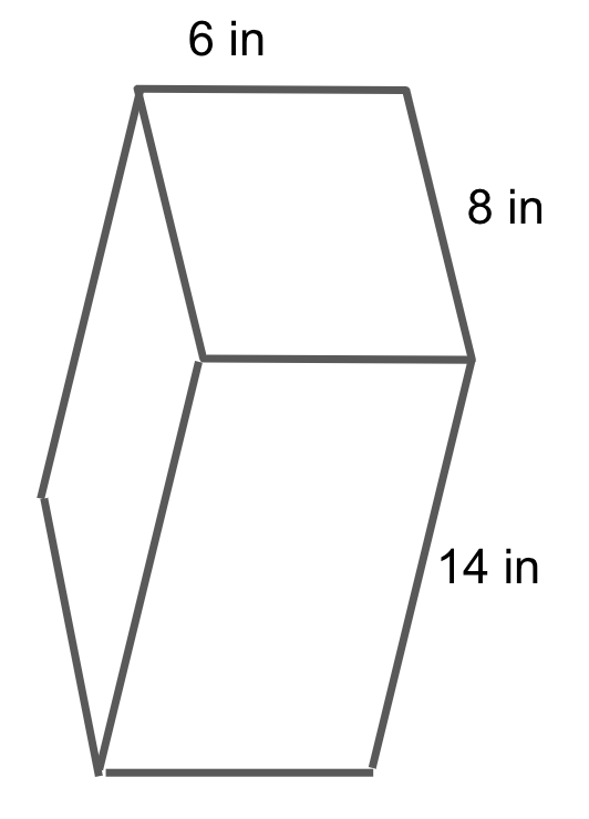 rectangular prism with dimensions labeled: 6in, 8in and 14in.