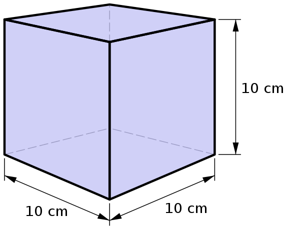 rectangular prism with dimensions labeled: 10cm, 10cm, 10cm.