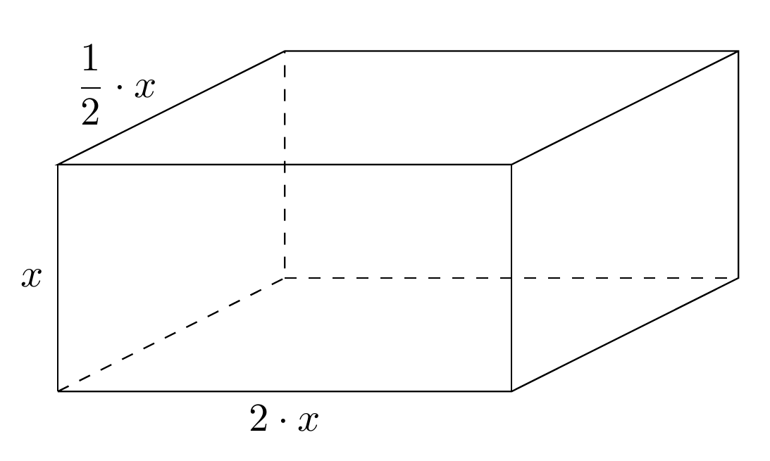 rectangular prism with dimensions labeled: 2x, x and 1/2 x.