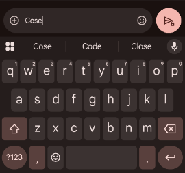 A screenshot of a text messaging app, proposing alternative words for a possibly misspelled word