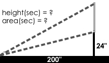 An image of a flag pole which starts at 24 inches tall, with an elastic connecting the top of the pole to a point on the ground 200 inches away