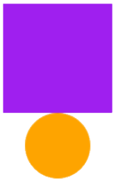 a solid purple square on top, with a solid orange circle below it